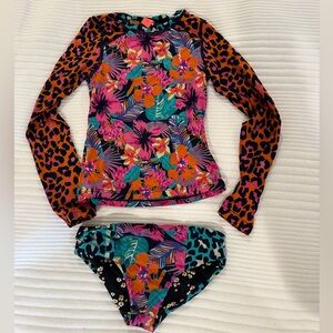Maaji girls rashguard top and bikini bottom swimsuit.